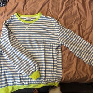 Amazon Blue and White Striped Sweater with Green Accents